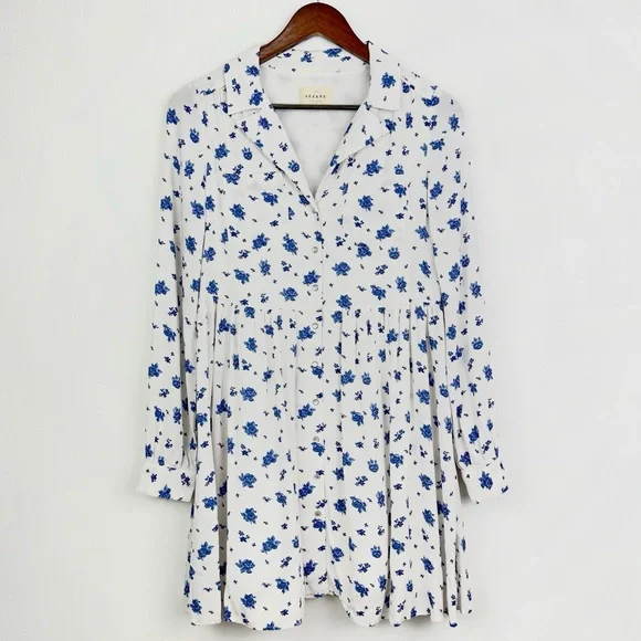 Sézane Aurora Mini Dress in Roses Bleues Floral Long Sleeve Prairie - Picture 2 of 15